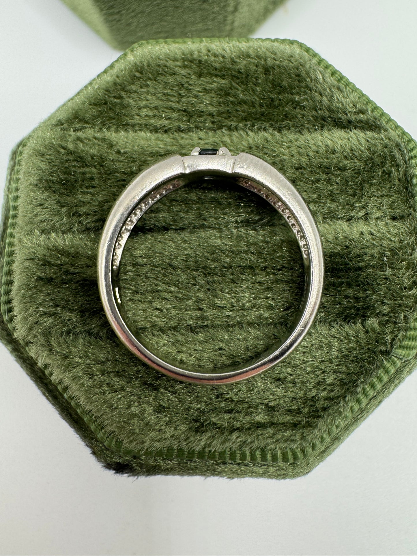 Silver 13 point blue diamond ring