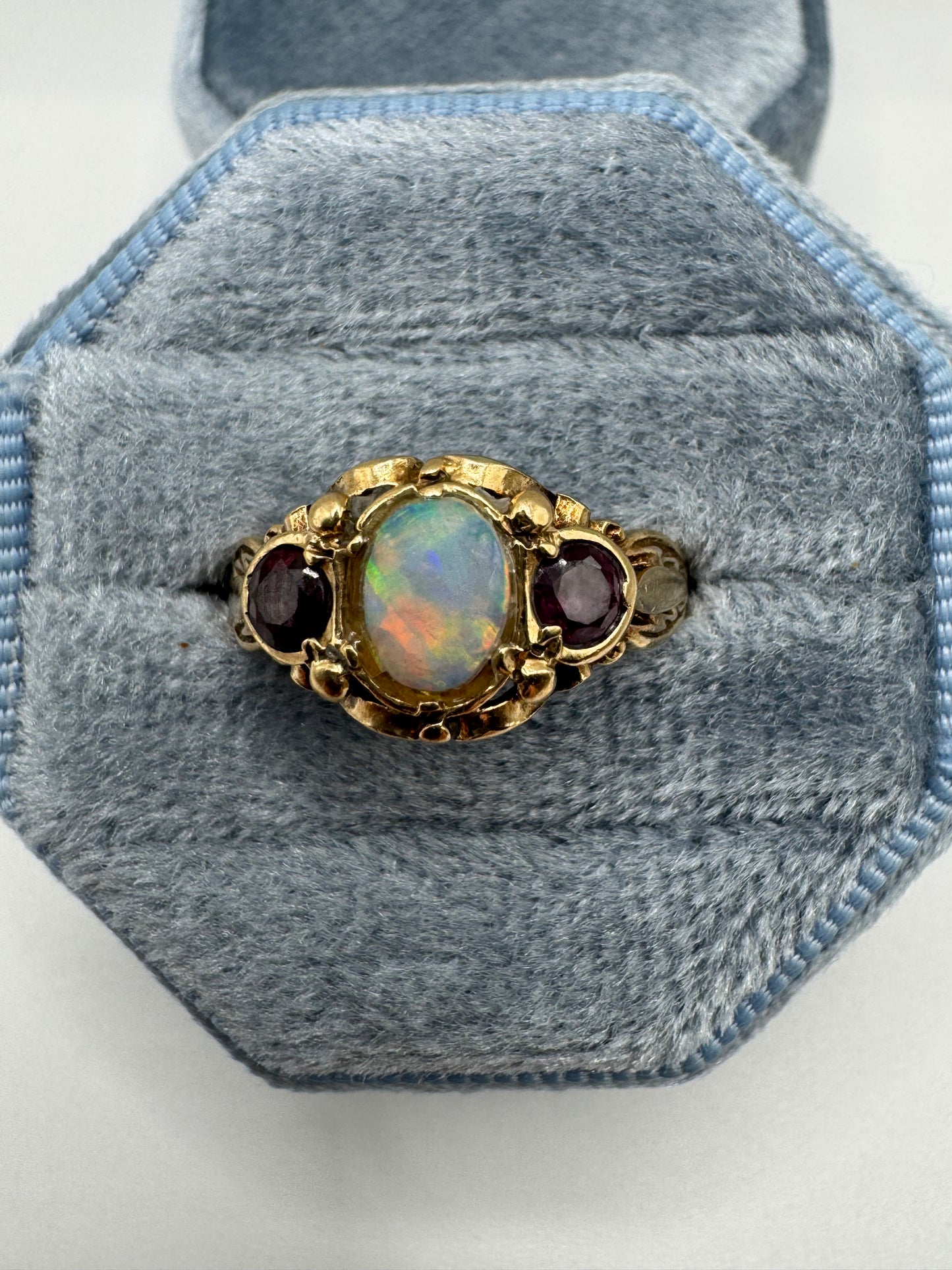 9ct gold opal and ruby ring