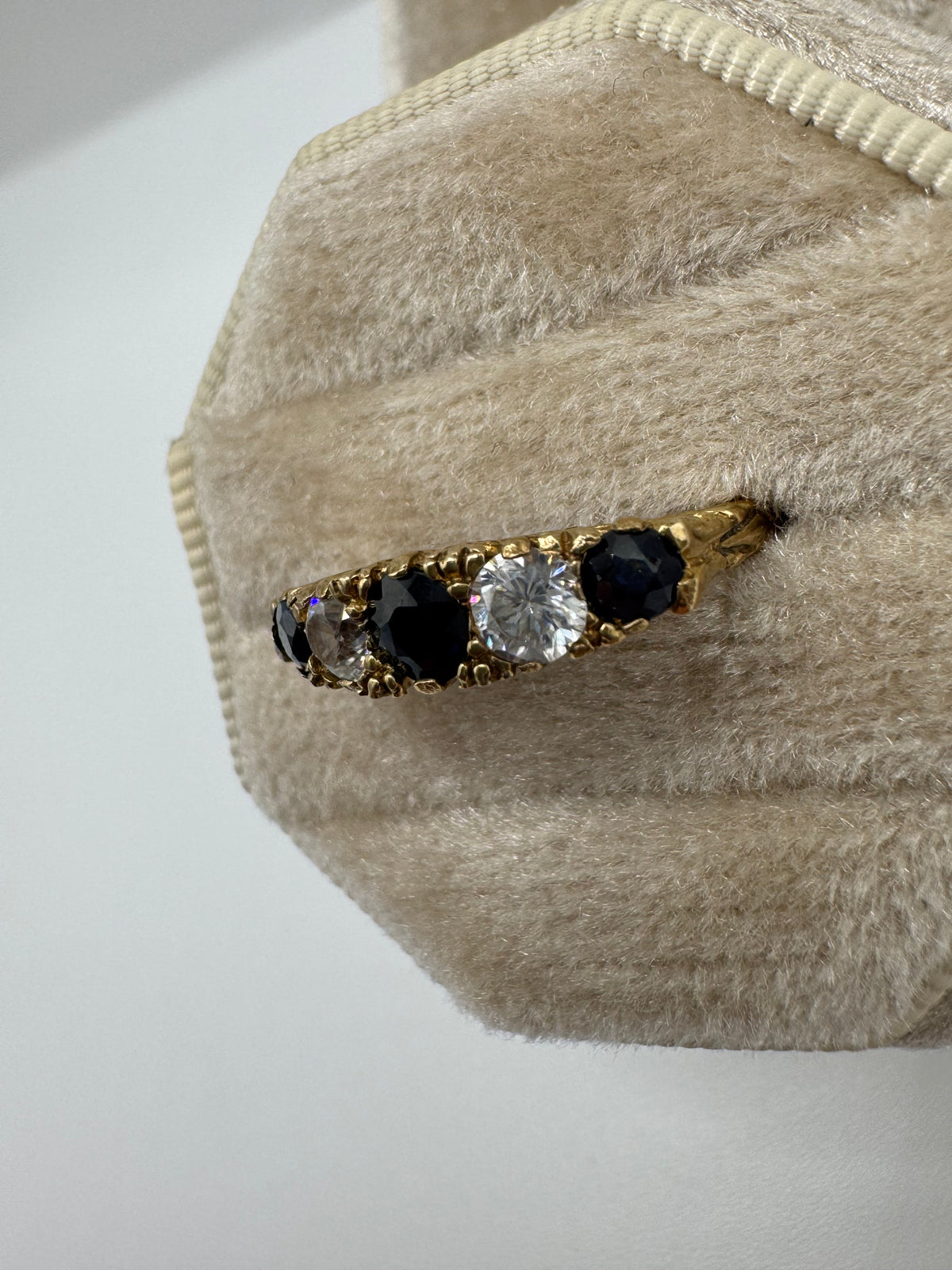 Vintage 9ct gold sapphire and white topaz ring