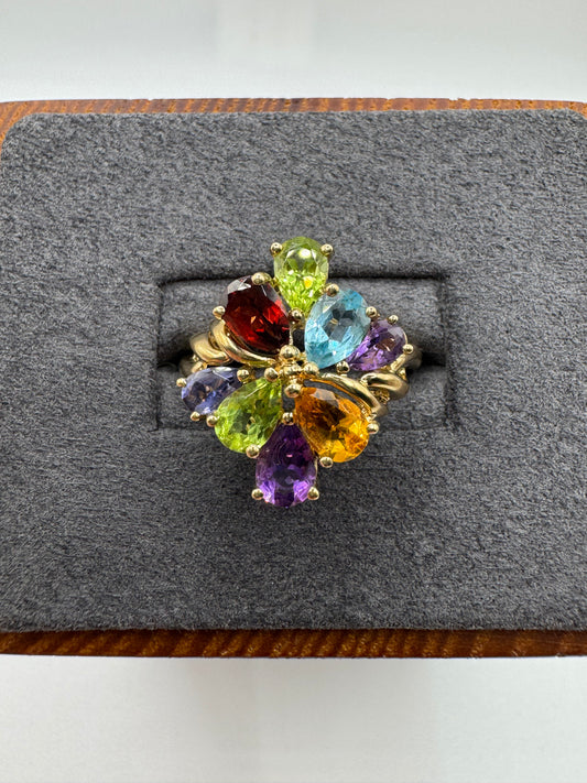 9ct gold multi-gem cluster ring