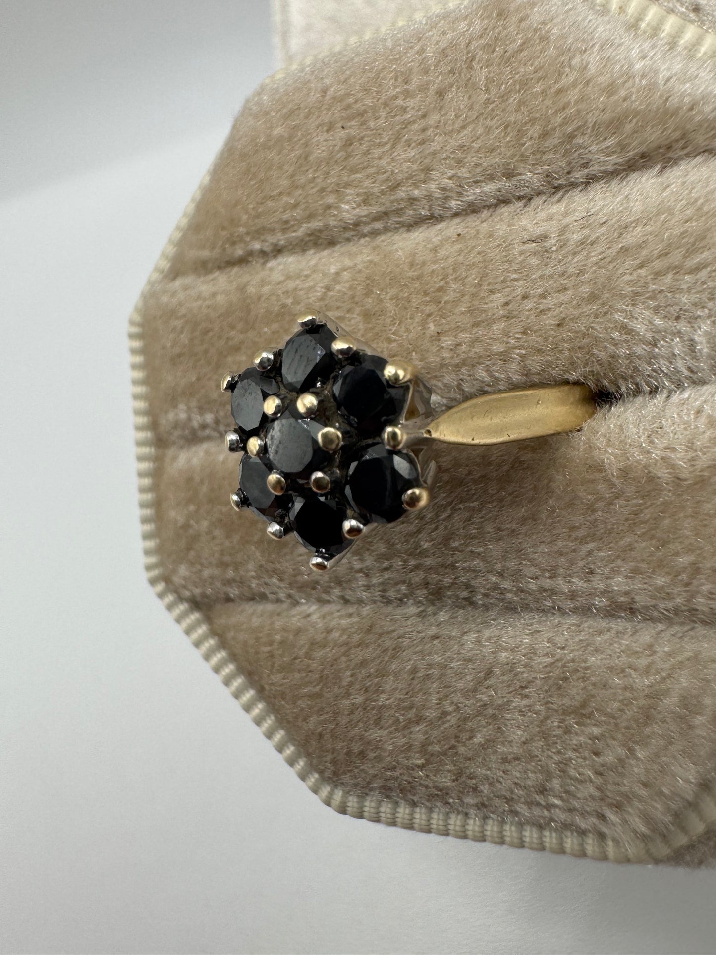 9ct gold black diamond cluster ring
