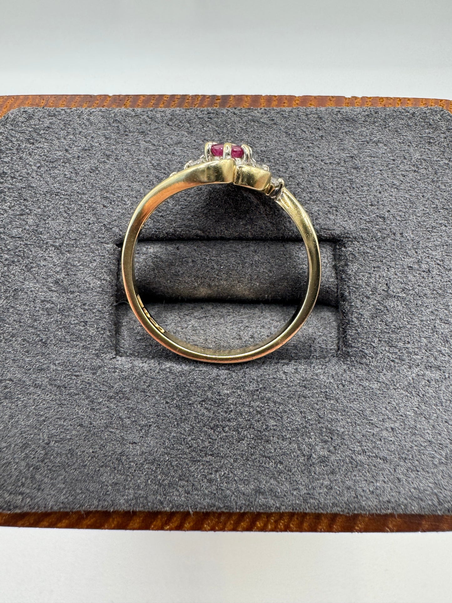 9ct gold ruby and cz cluster ring