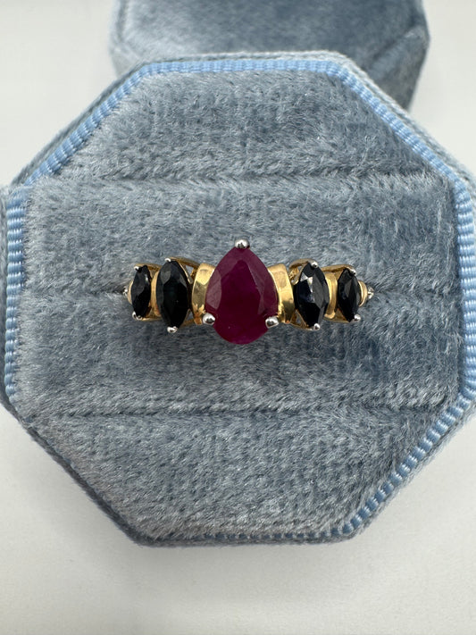 9ct gold ruby and sapphire ring