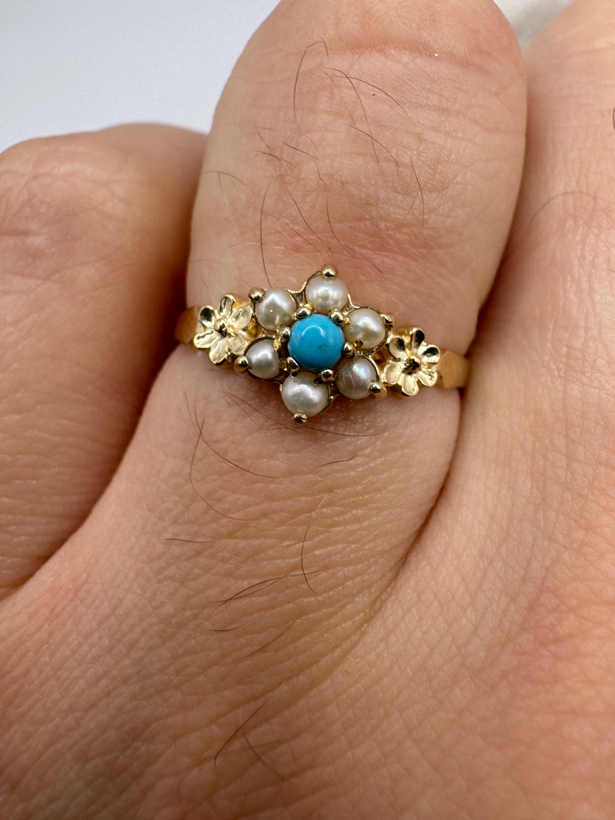 9ct gold turquoise and pearl cluster ring