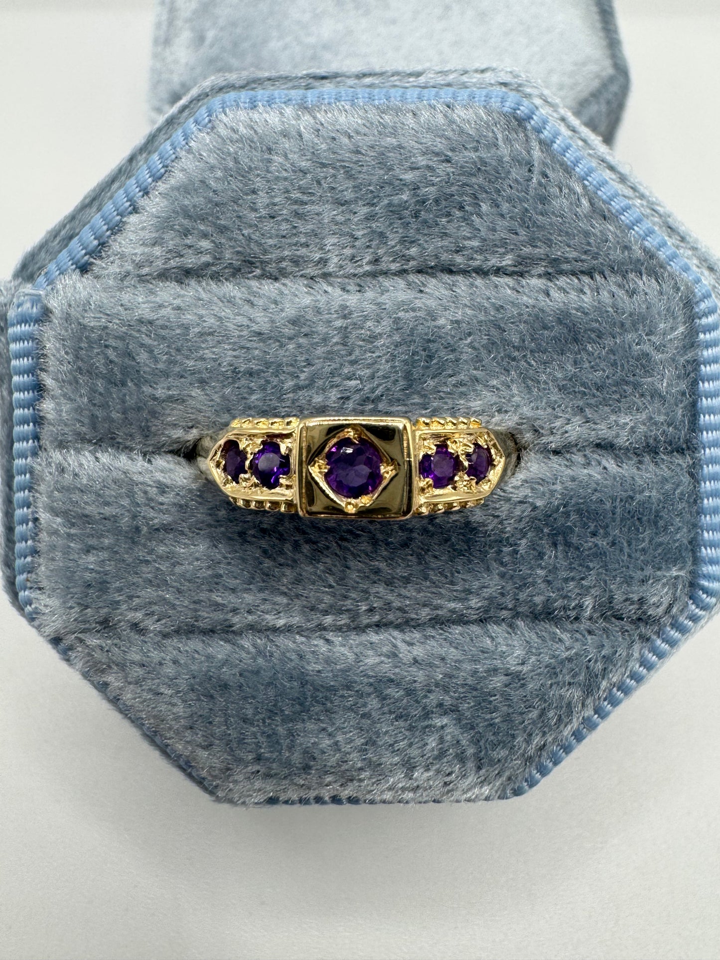9ct gold 5 stone amethyst gypsy ring