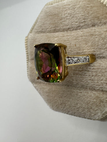 9ct gold mystic topaz and diamond ring