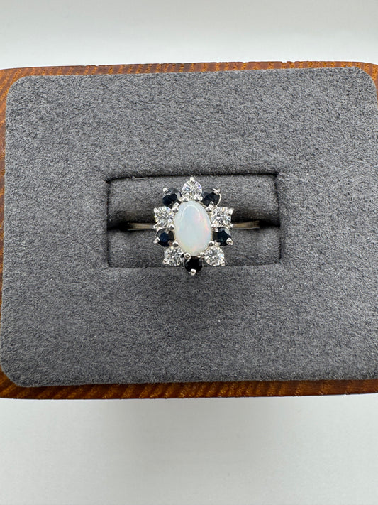 9ct gold opal, sapphire and cz ring