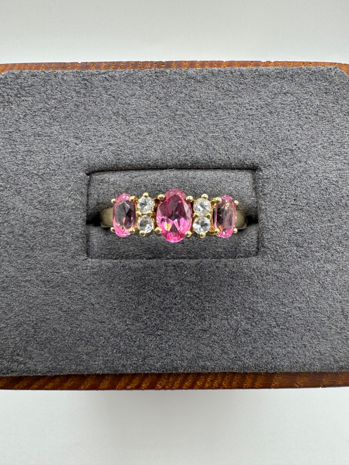 9ct gold pink topaz and zircon ring