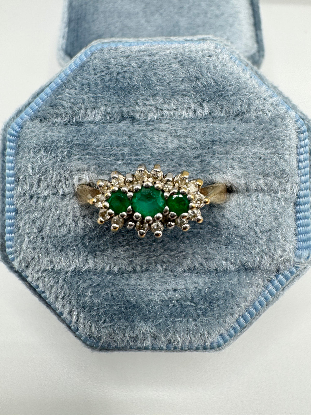 9ct gold emerald and diamond ring