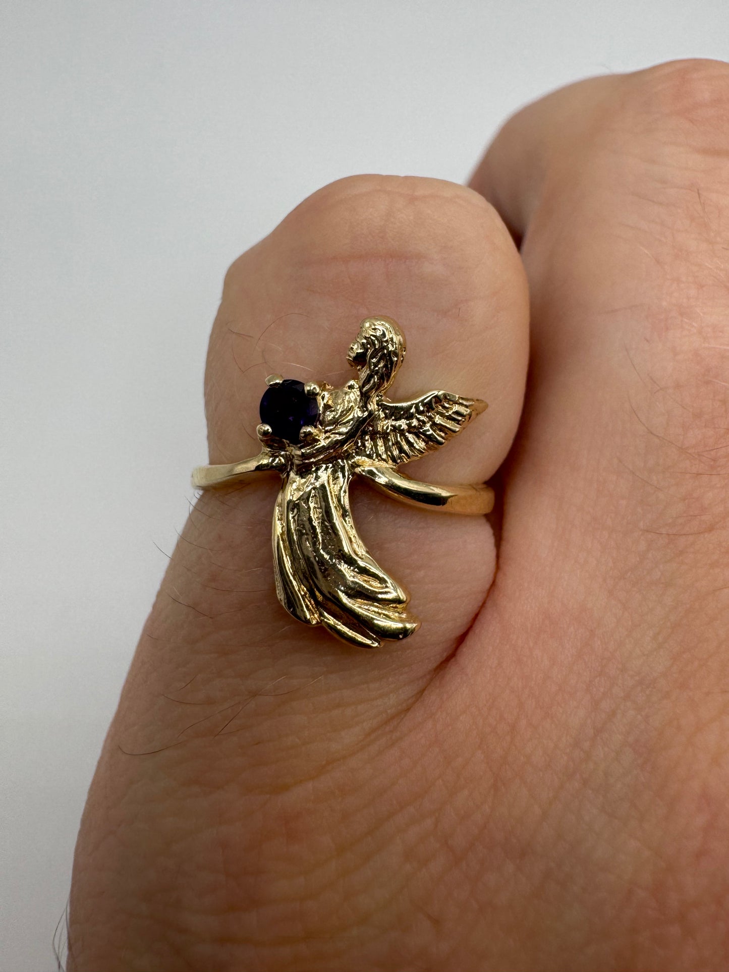 9ct gold amethyst angel ring
