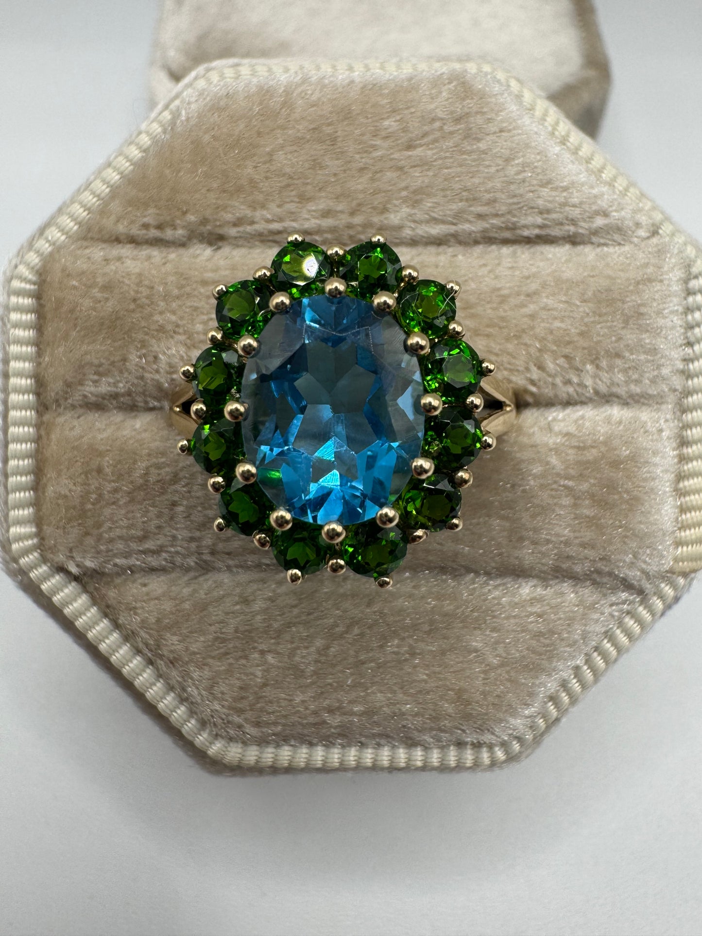 9ct gold topaz and diopside cluster ring
