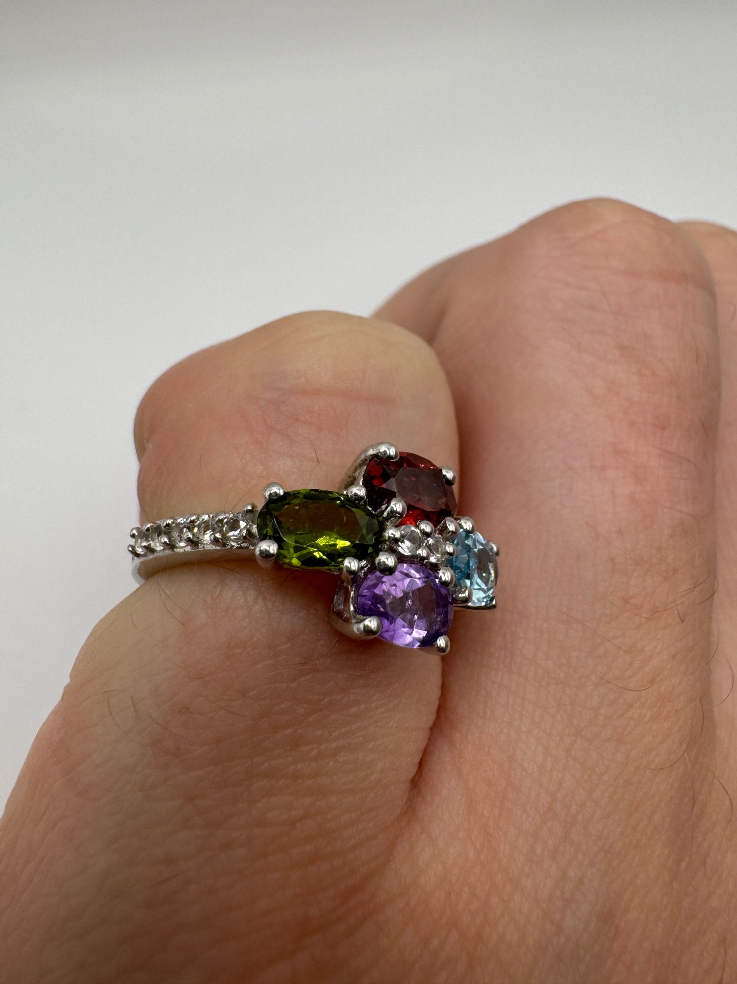 Silver multi-gem ring (4.75-J)