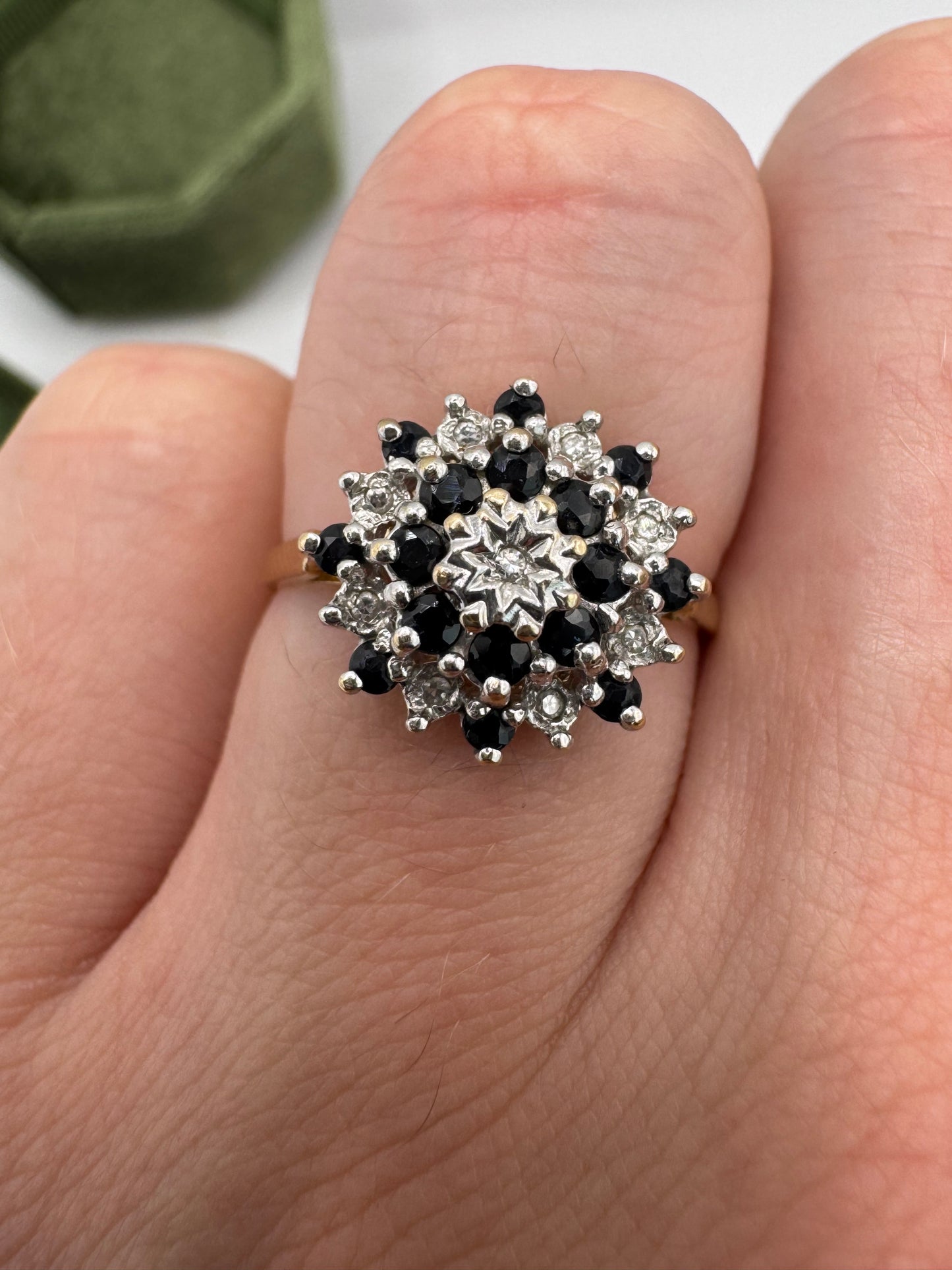 9ct gold sapphire and diamond cluster ring
