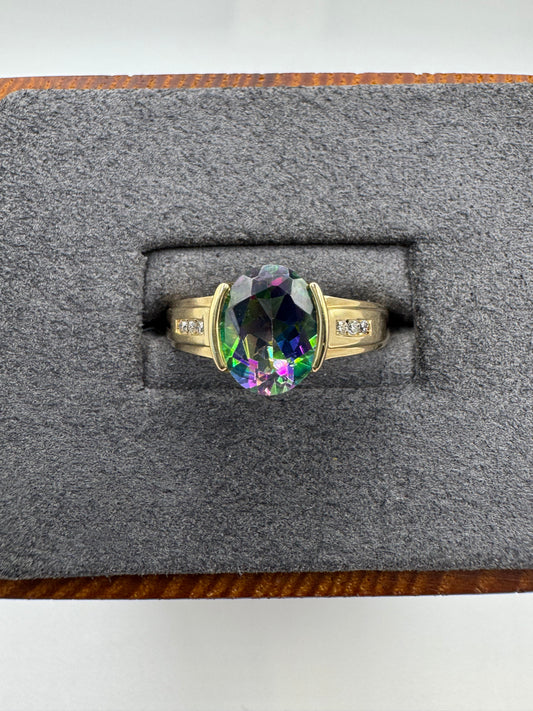 9ct gold mystic topaz and diamond ring