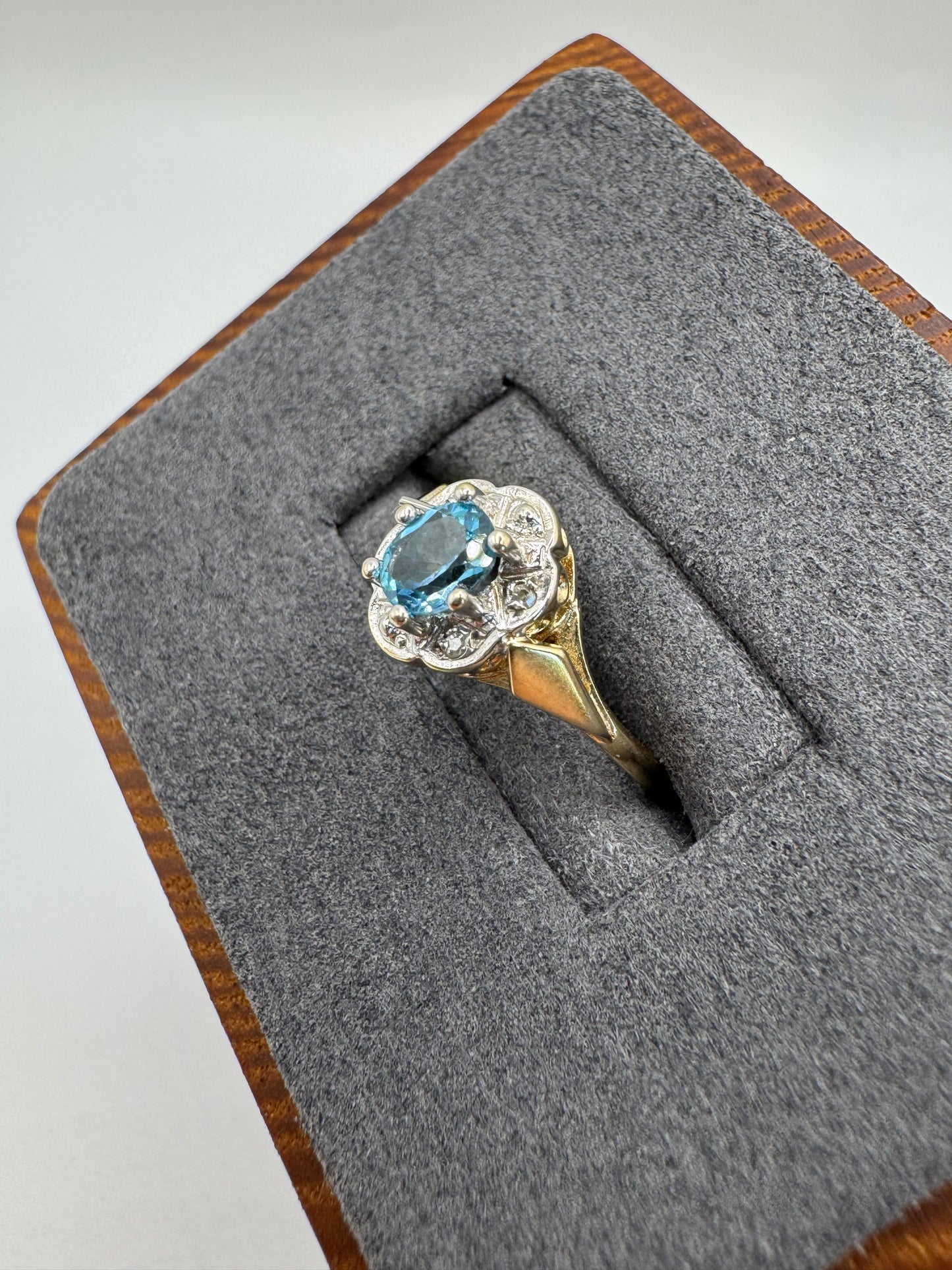 9ct gold blue topaz and diamond ring