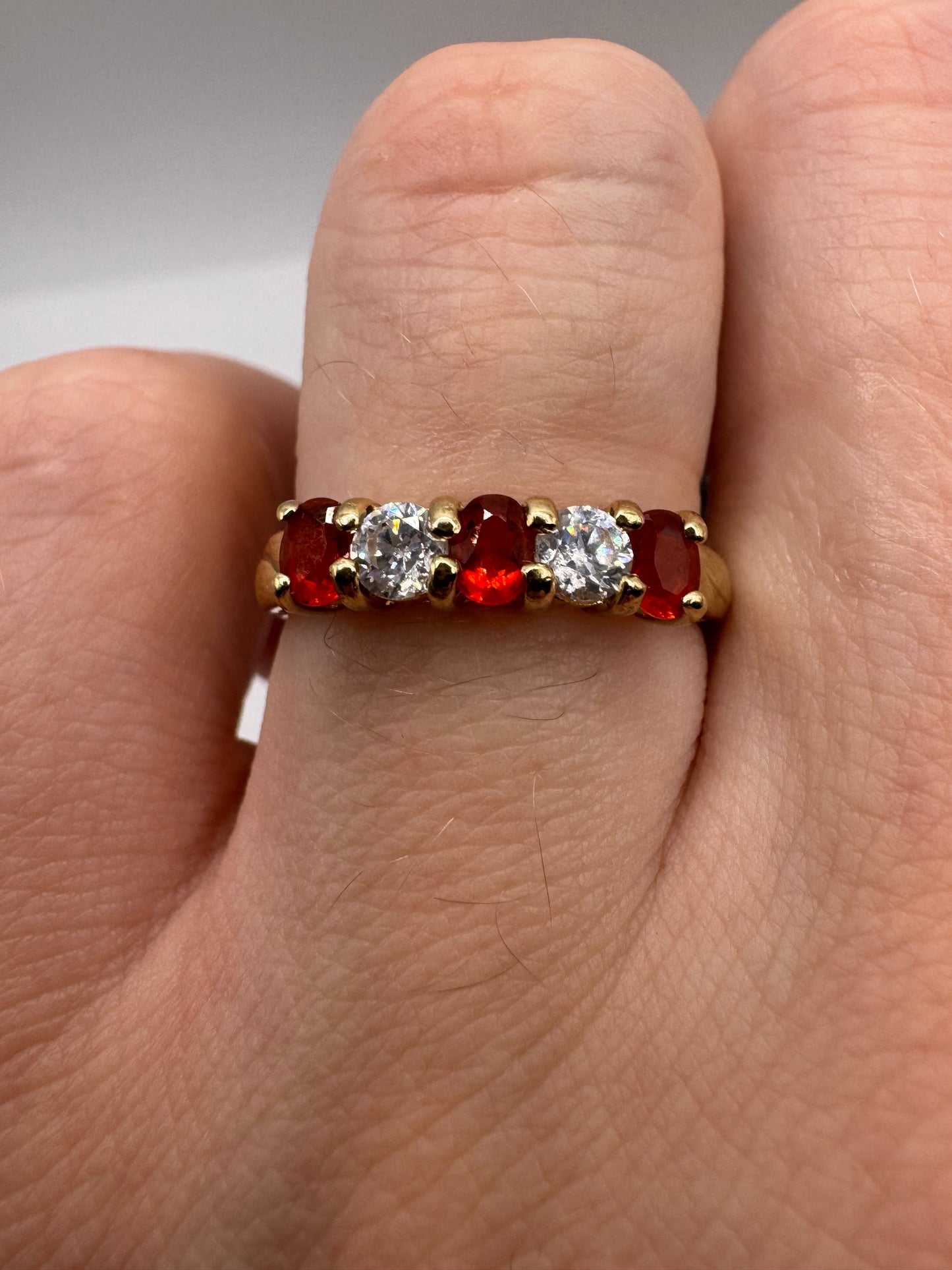 9ct gold fire opal and cz ring