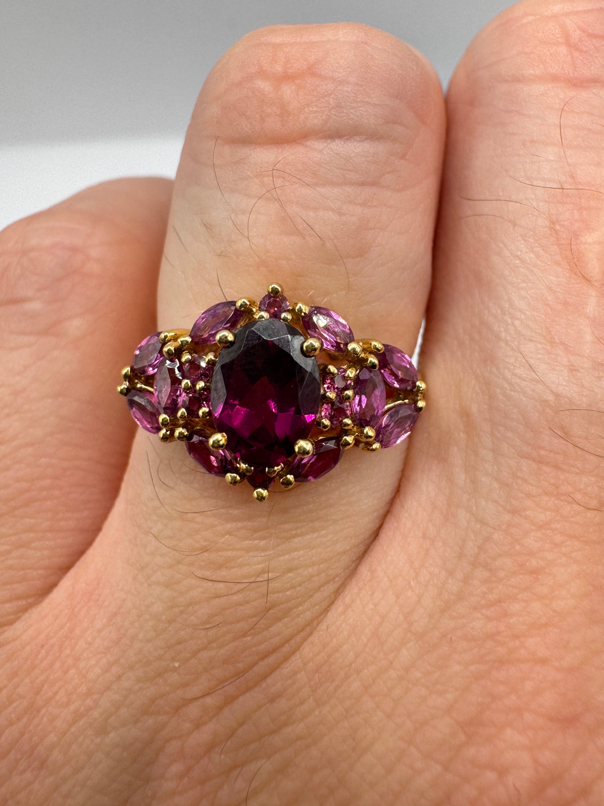 9ct gold tourmaline and amethyst cluster ring