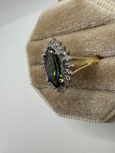 9ct gold mystic topaz and diamond ring