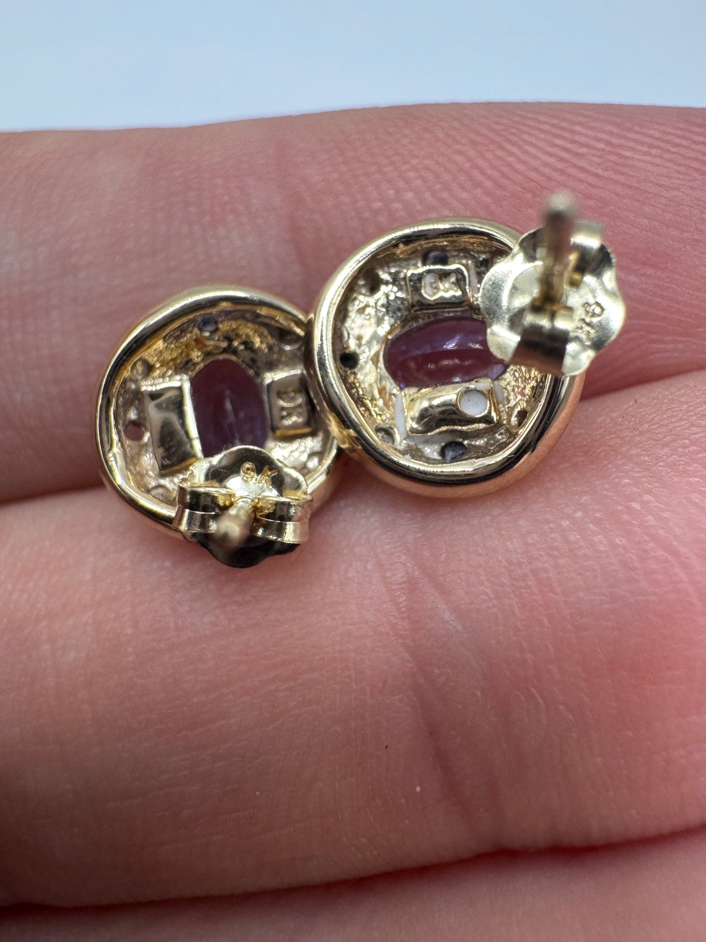 9ct gold tanzanite and blue diamond earrings