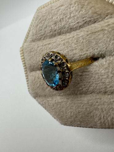 9ct gold blue topaz and diamond ring