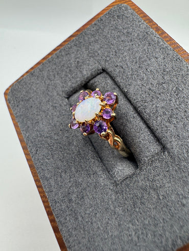 9ct gold opal and amethyst ring