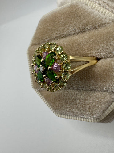 9ct gold multi-gem and diamond ring
