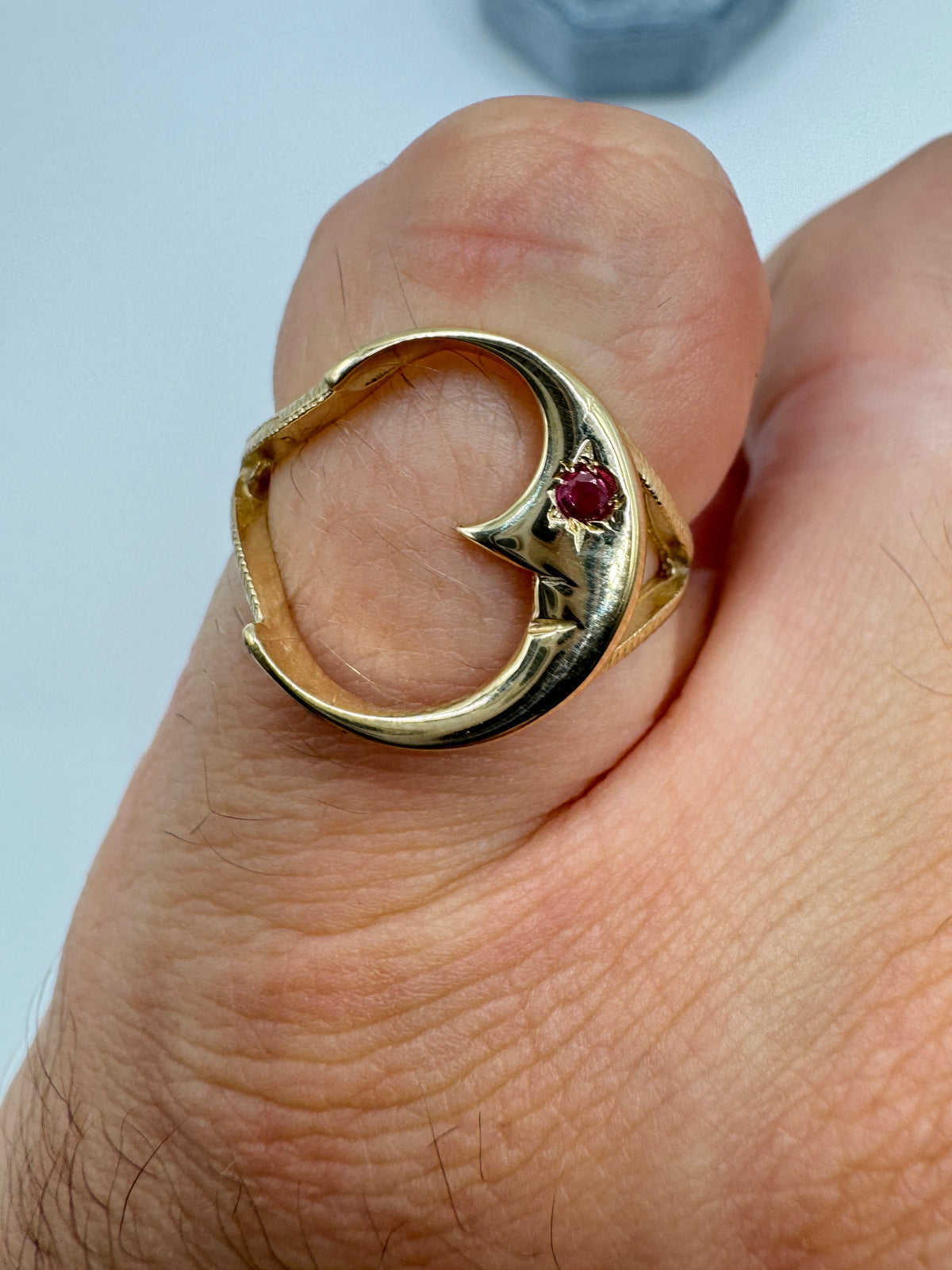 9ct gold ruby moon ring