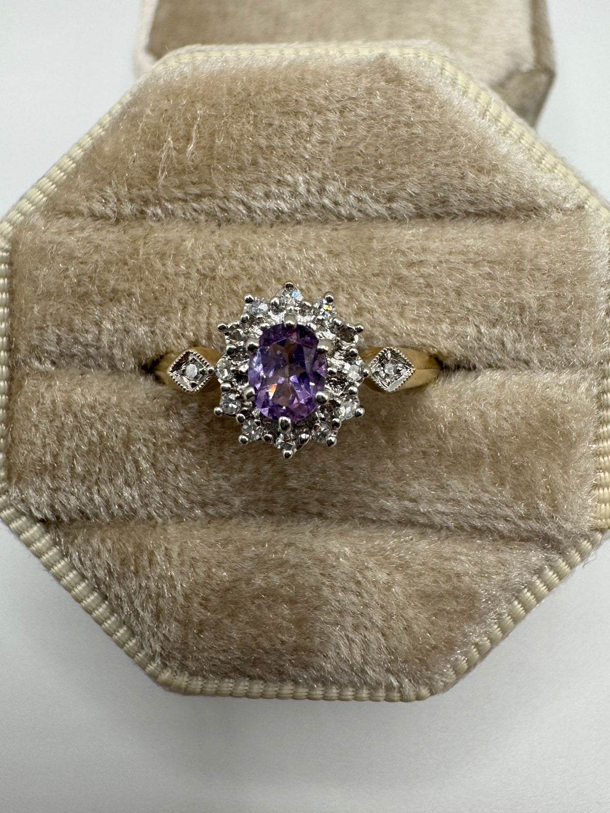 9ct gold amethyst and diamond ring