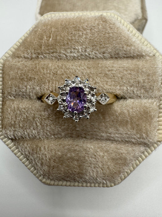 9ct gold amethyst and diamond ring