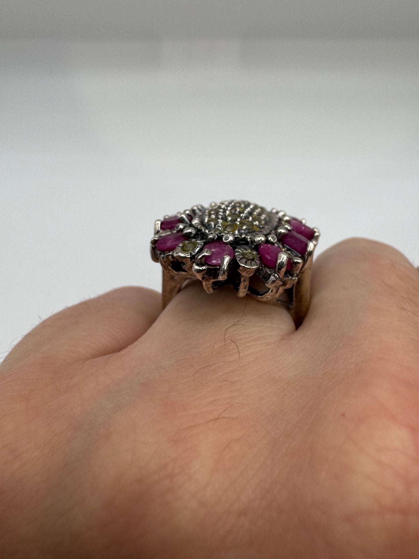 Silver Ruby and marcasite ring (8.25-Q1/2)