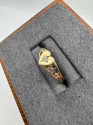 9ct gold diamond heart gypsy ring