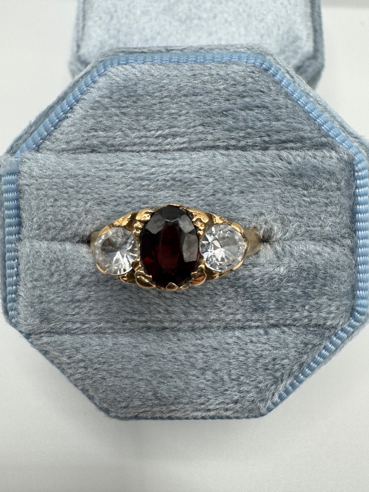 Vintage 9ct gold garnet and zircon ring