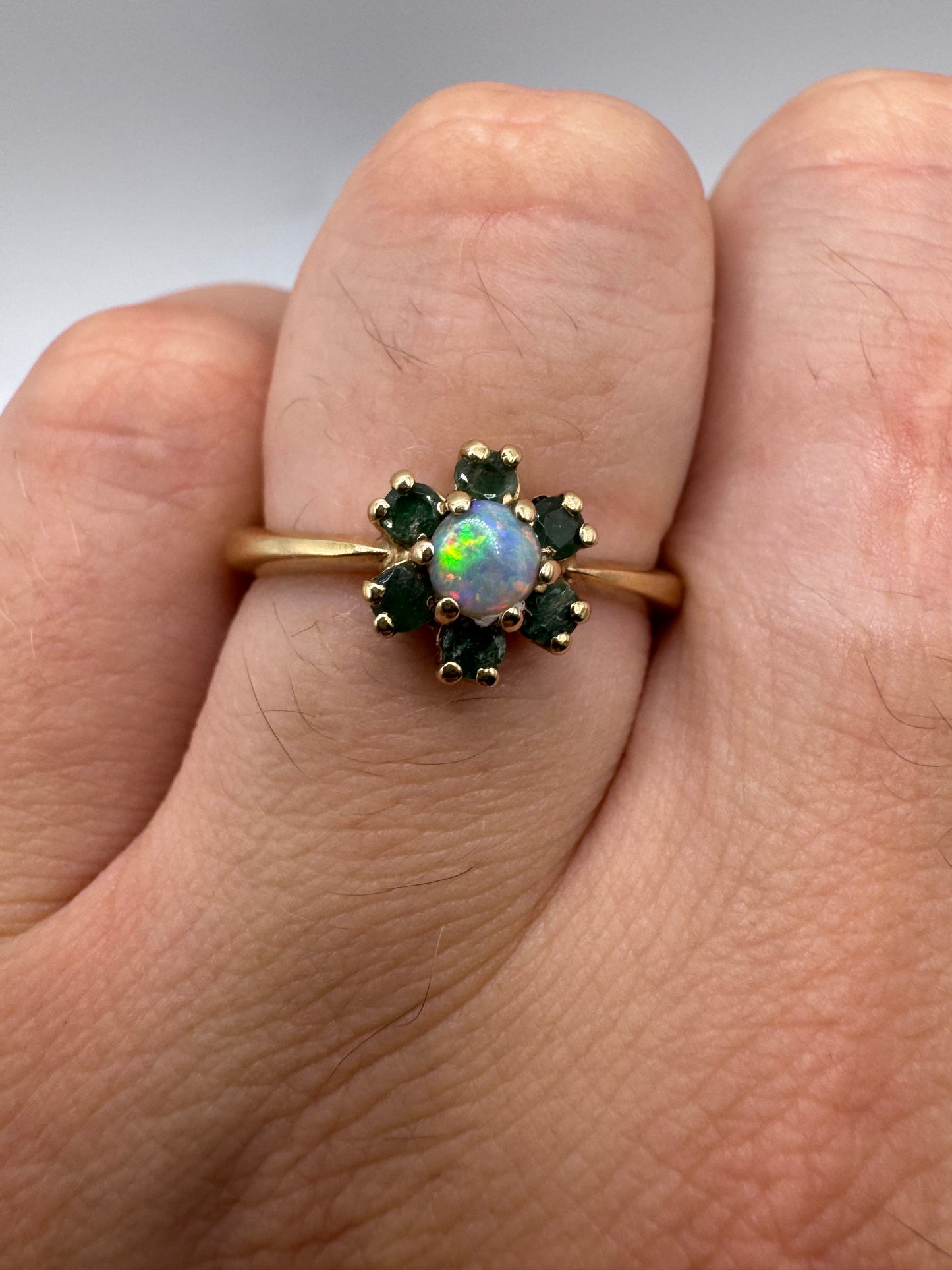 9ct gold opal and emerald ring