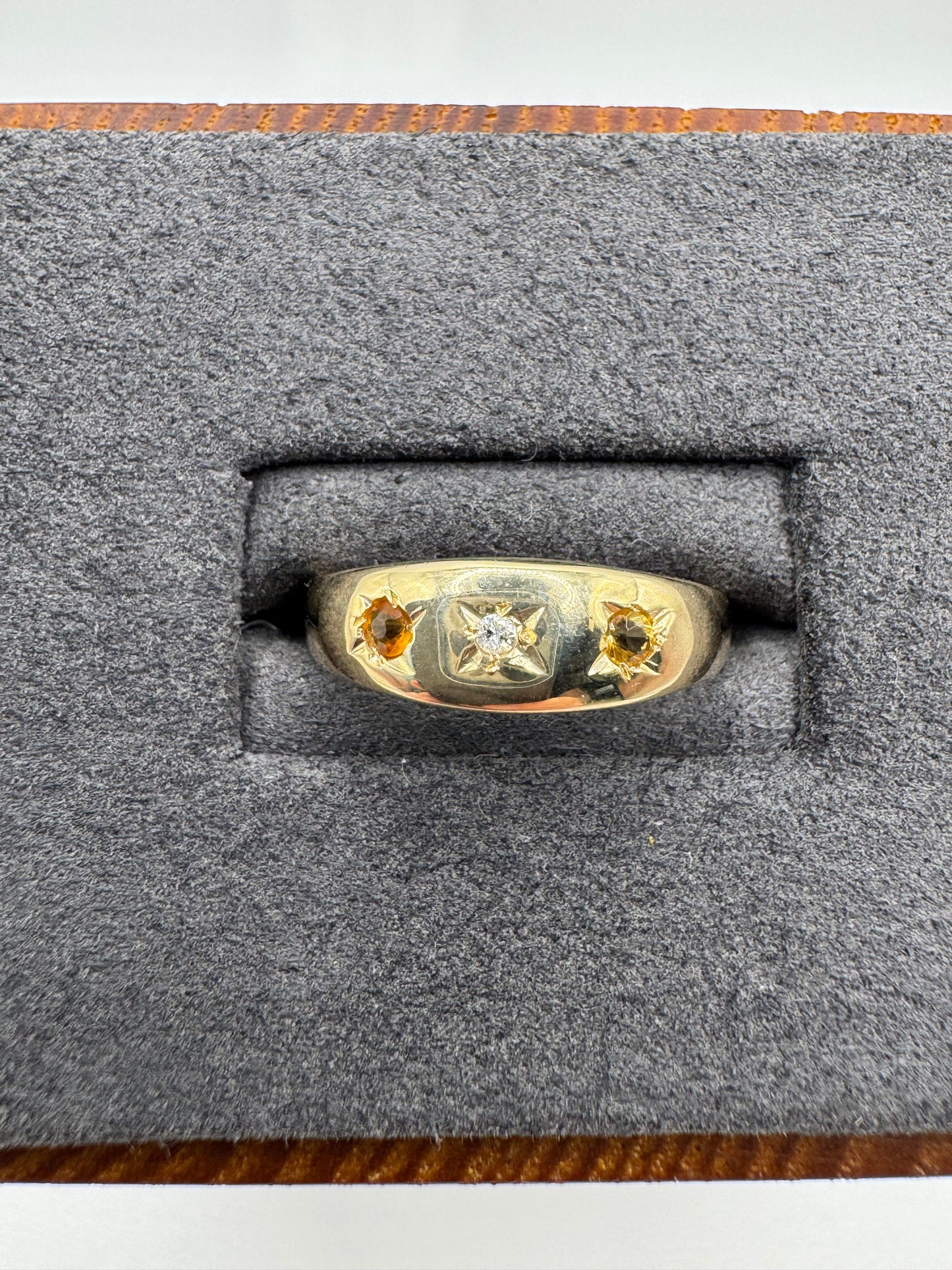 9ct gold citrine and diamond gypsy ring