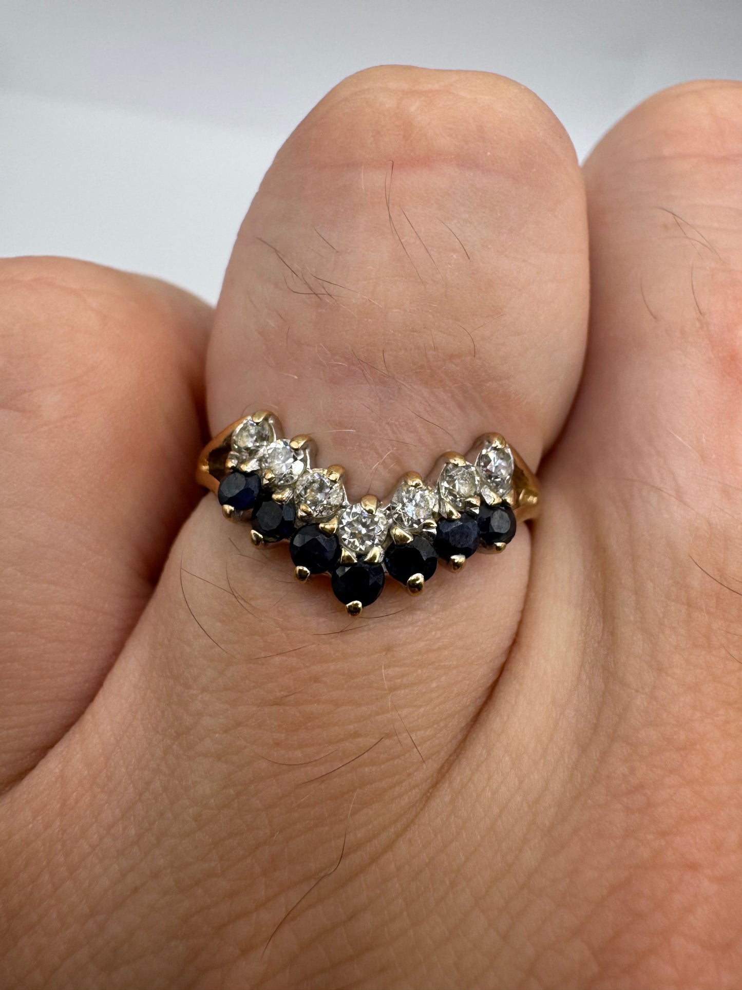 9ct gold sapphire and cz wishbone ring