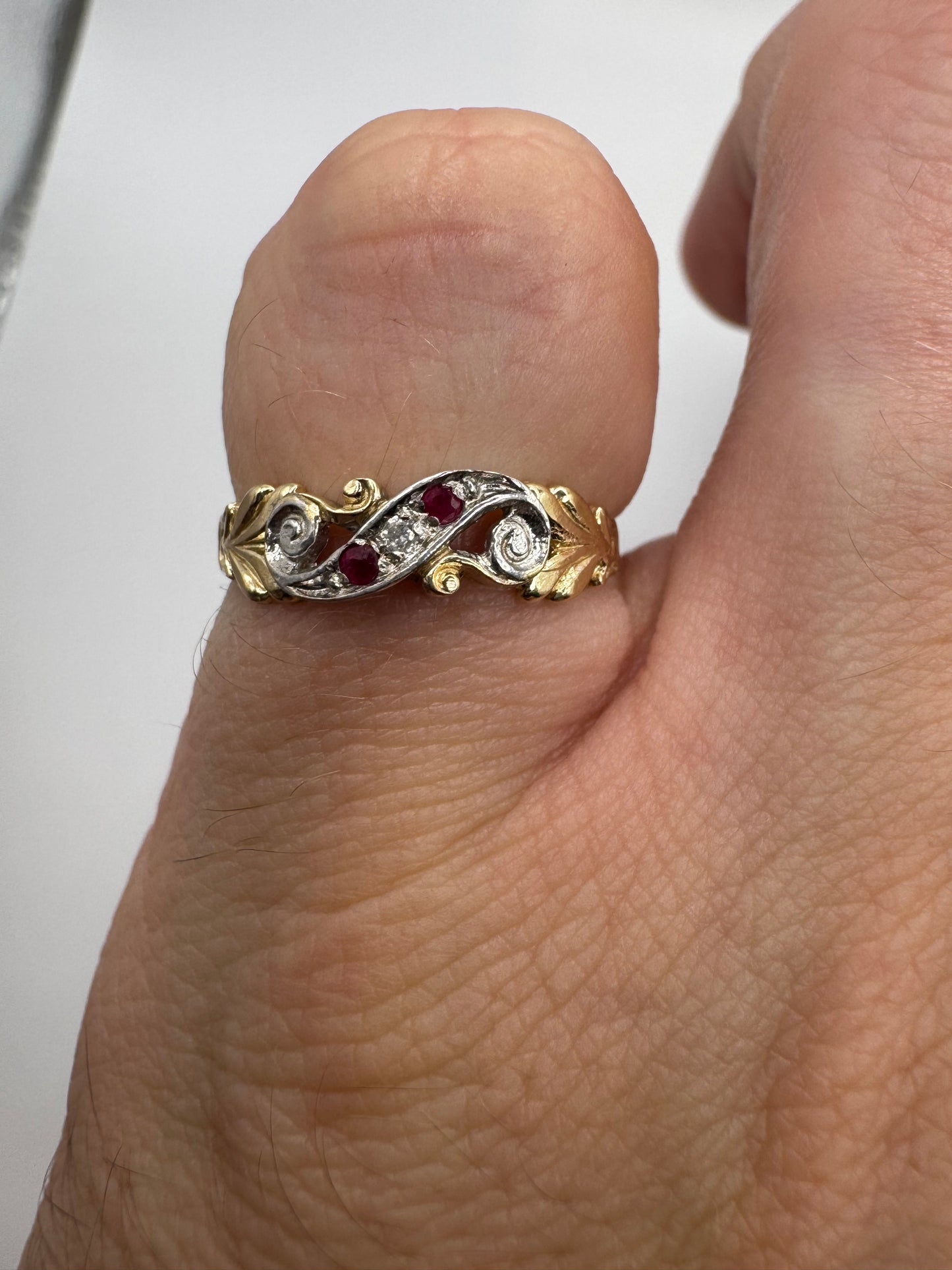 9ct gold ruby and diamond gypsy ring