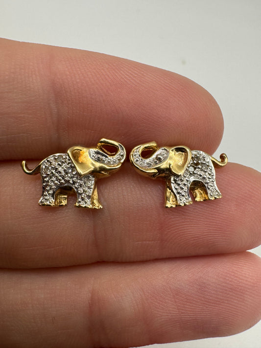 9ct gold diamond elephant earrings
