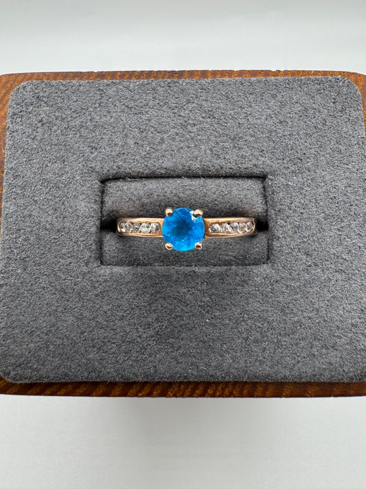 9ct rose gold blue apatite and diamond ring