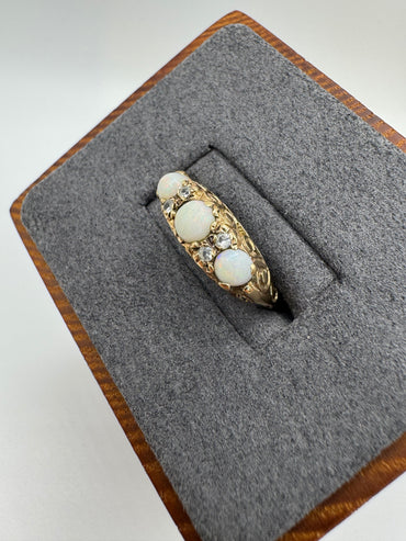 Antique 9ct gold opal and paste ring