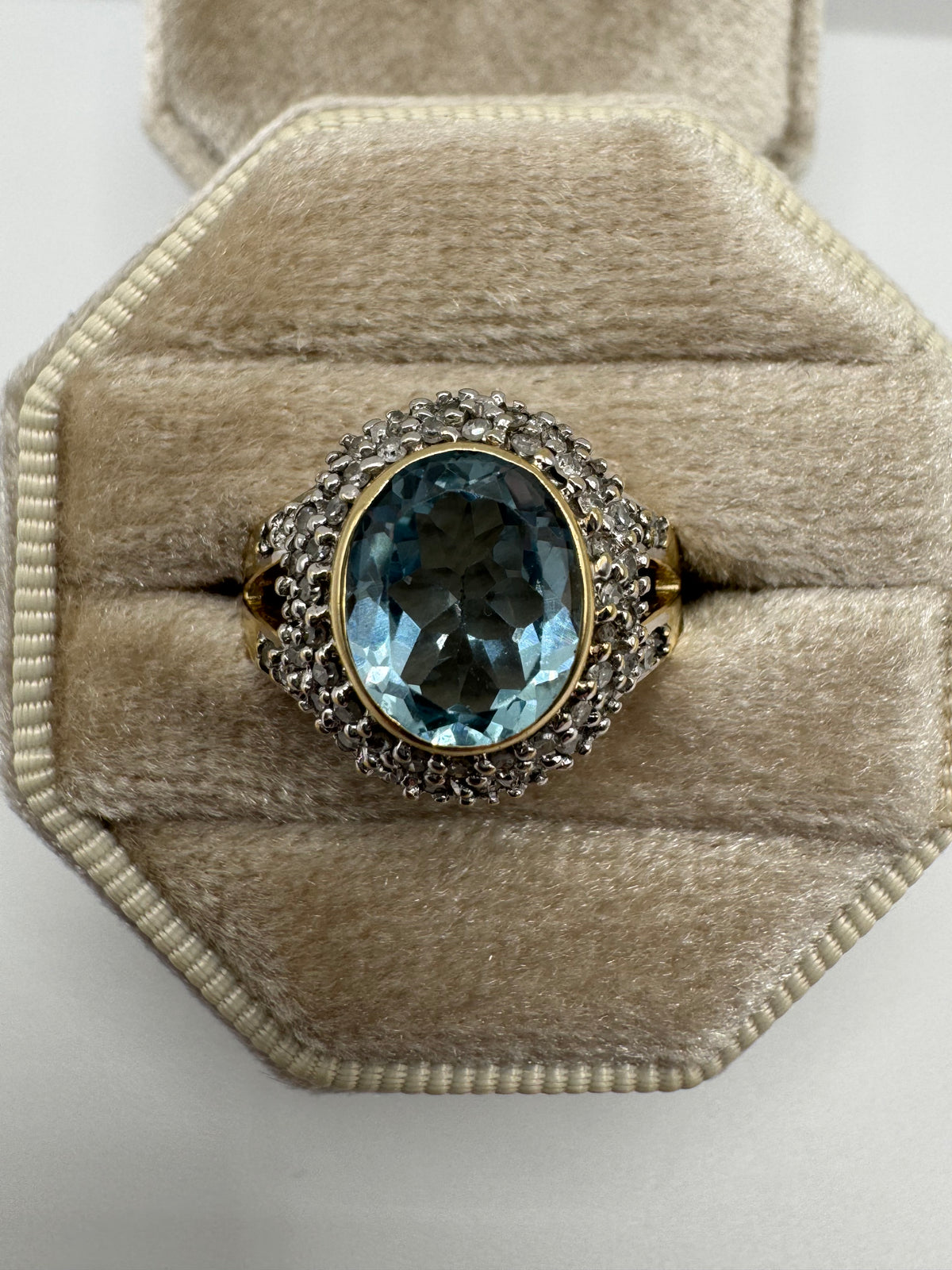 9ct gold blue topaz and diamond ring