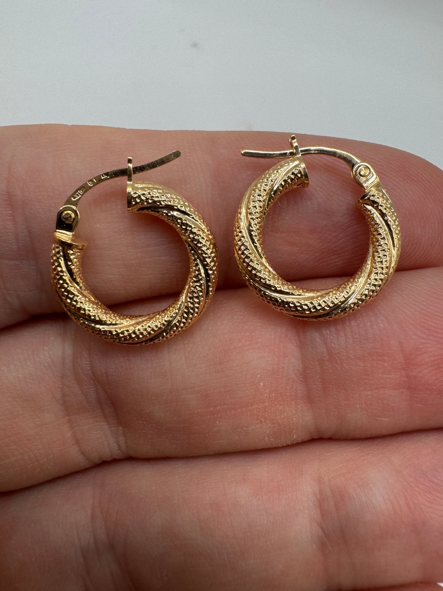 9ct gold textured creole earrings