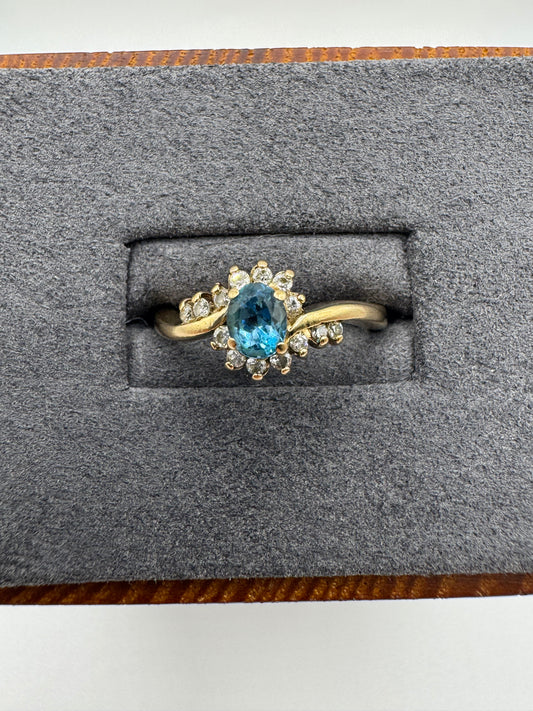 9ct gold blue topaz and diamond ring