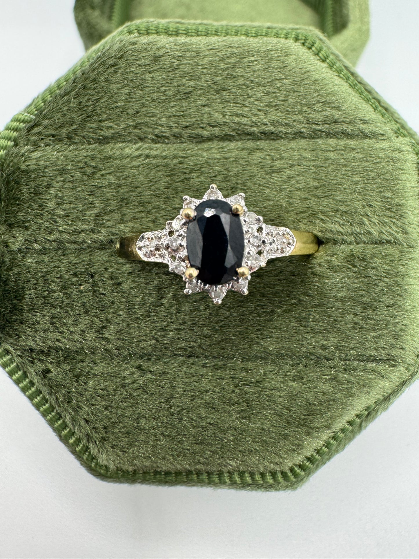 9ct gold sapphire and diamond cluster ring