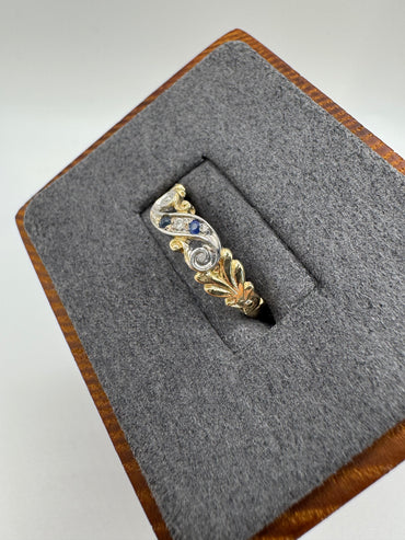 9ct gold sapphire and diamond gypsy ring