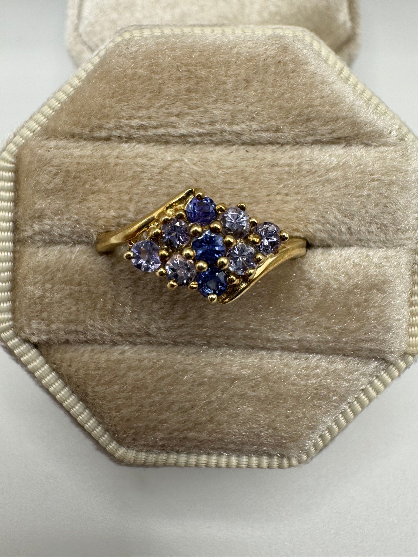 9ct gold iolite and tanzanite cluster ring