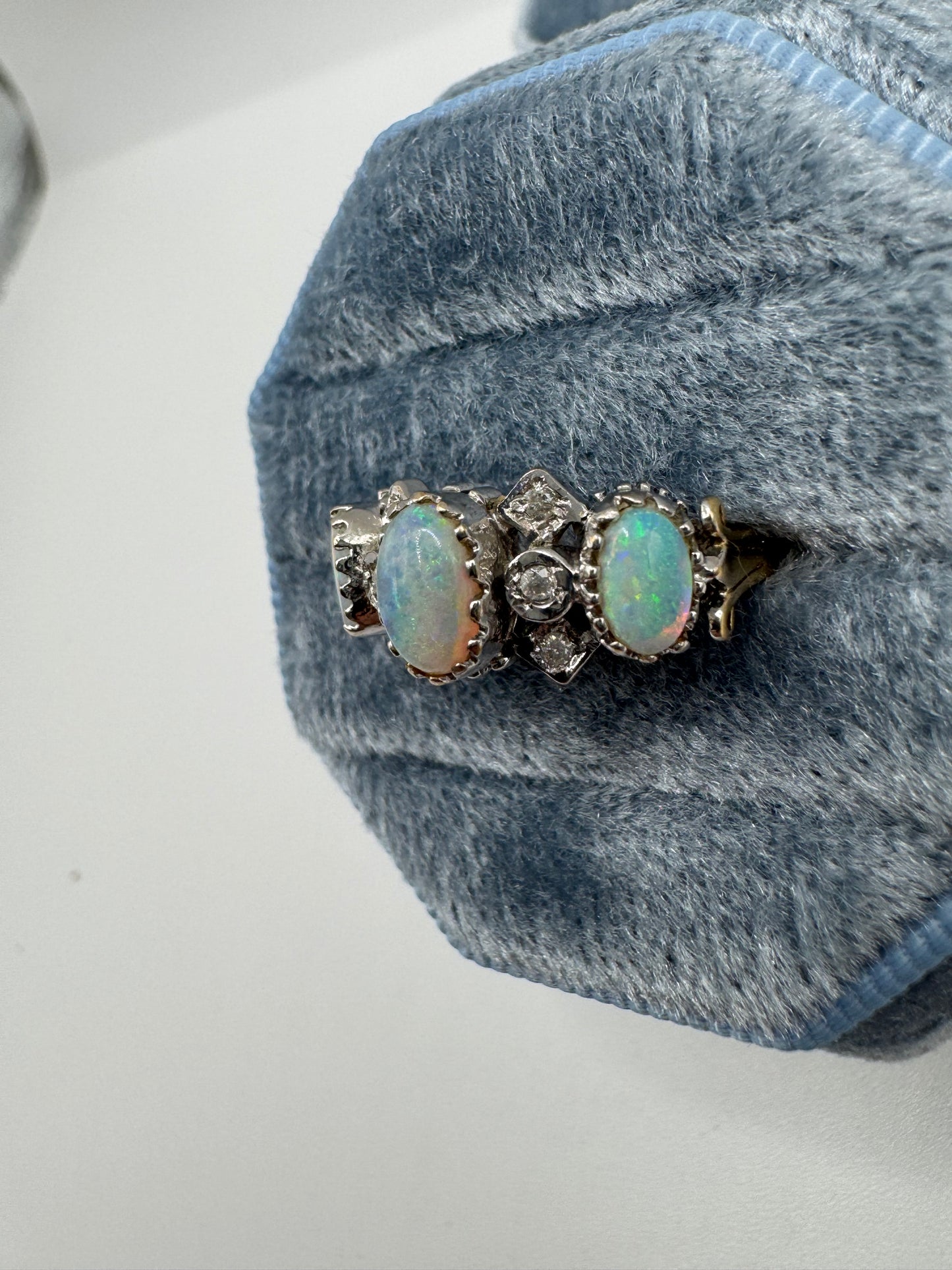 9ct two-tone gold opal and diamond ring