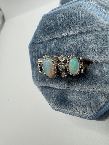 9ct two-tone gold opal and diamond ring