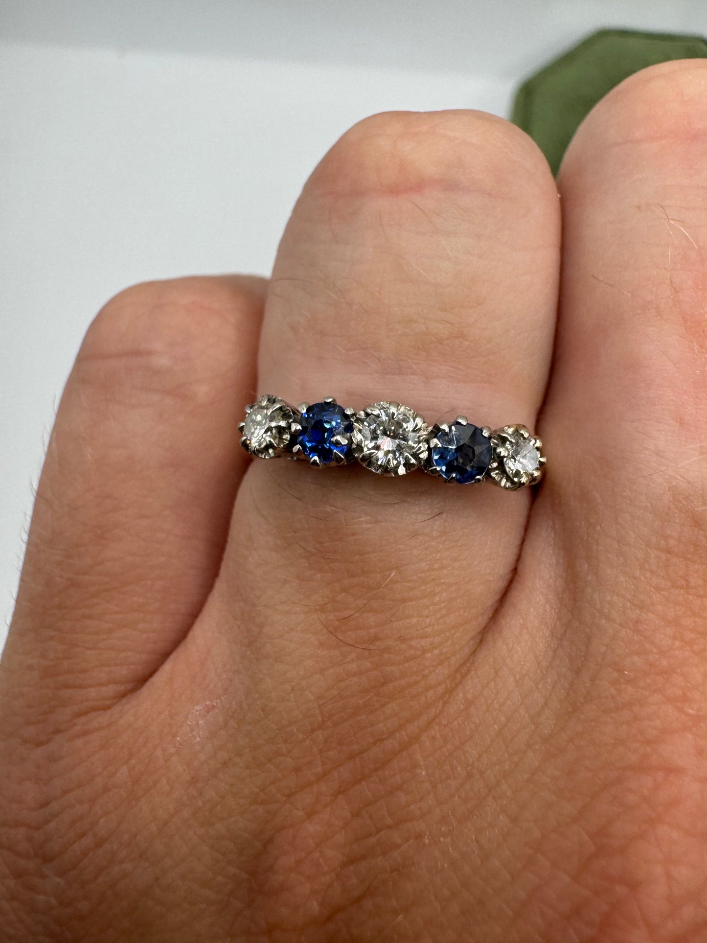 Vintage platinum and 18ct gold sapphire and diamond ring