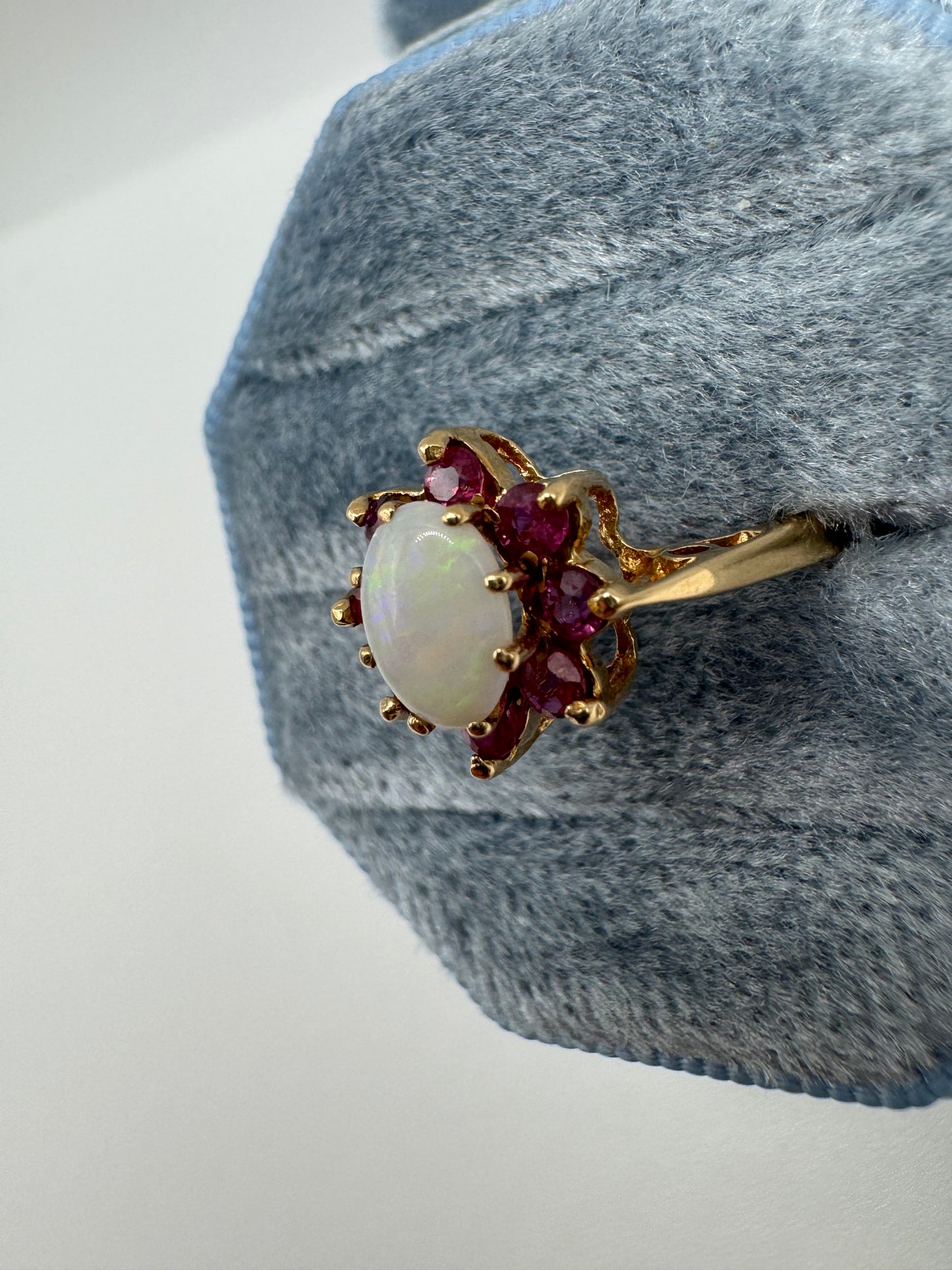 9ct gold opal and ruby cluster ring