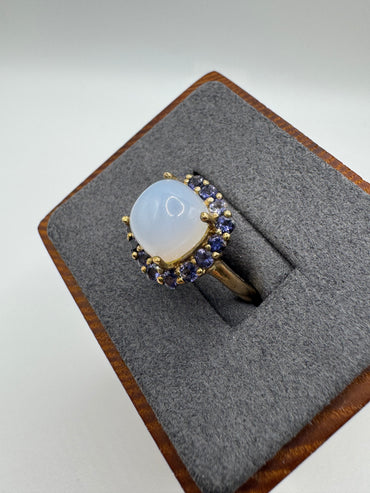 9ct gold chalcedony and tanzanite cluster ring